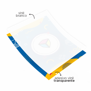 Vinil Transparente com Laminação Branca • Vinil Monomérico • Personalizado • 4x0 Cores • Adesivo Reverso • Sem Acabamento • Liner 140g