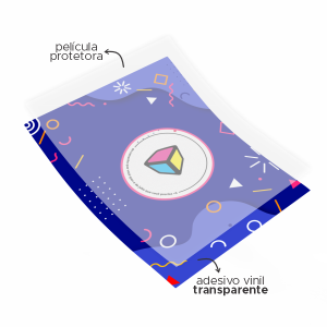 Adesivo Transparente com Laminação • Vinil Monomérico • Personalizado • 4x0 Cores • Laminação Transparente • Sem Acabamento • Liner 140g