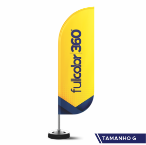 Wind Banner Tamanho G • Tecido TecnoSport 100% Sintético 3,00x0,65m • 4x4 cores • Dupla-Face • Sem Revestimento • Ângulo • Faca • Pena • Vela • Base Redonda Preta