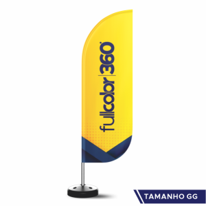 Wind Banner Tamanho GG • Tecido TecnoSport 100% Sintético 3,50x0,65m • 4x4 cores • Dupla-Face • Sem Revestimento • Ângulo • Faca • Pena • Vela • Base Redonda Preta